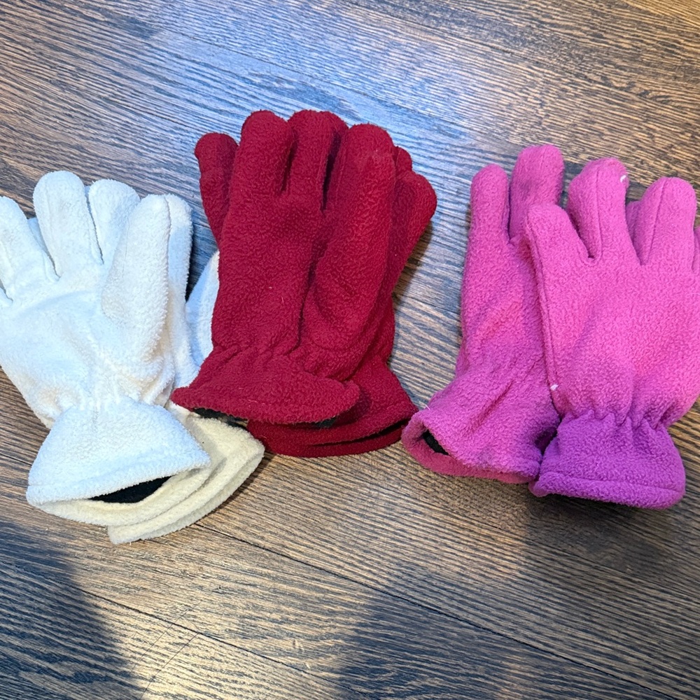 Cozy Kids Fleece Gloves Set - Red, Pink, and White